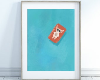Lazy Chihuahua Art Print | Summer Poolside Dog Wall Decor
