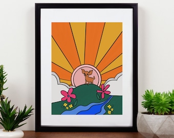 Retro Chihuahua Art Print | 70s Psychedelic Dog Wall Decor