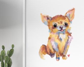 Fluffy Chihuahua Art Print | Playful Small Dog Wall Decor