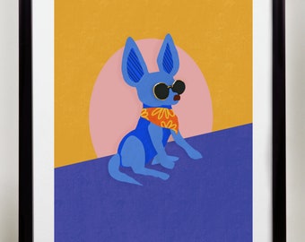 80s Style Chihuahua Art Print | Retro Dog Wall Decor