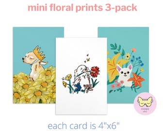 Chihuahua Floral Mini Art Prints - Dog Lover Gift, 3-Pack