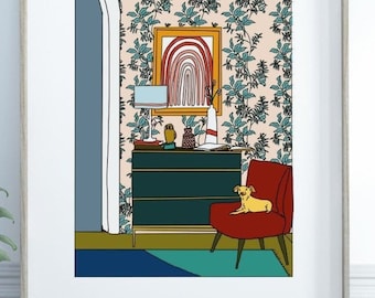 Mid Century Modern Chihuahua Art Print | Dog Lover Gift