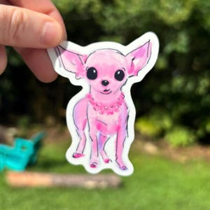 Pink Lady Sticker – Cute Glossy Chihuahua Sticker for Dog Lovers, adorable watercolor animal art, girlie dog decal for small dog owners