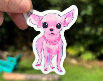 Pink Chihuahua Sticker – Glossy Watercolor Dog Decal