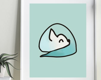 Sleepy Chihuahua Art Print | Minimal Blue Ombré Dog Wall Decor