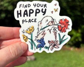 Glossy Chihuahua Flower Sticker – Find Your Happy Place Decal