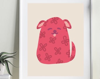 Flower Chihuahua Art Print | Cute Pink Dog Nursery Wall Decor