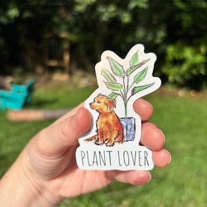 Plant Lover Sticker – Cute Glossy Chihuahua Sticker for Dog Lovers indoor plant mamas, watercolor art, brown dog decal for small dog owners