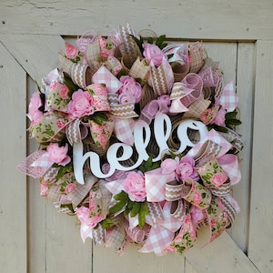 Pink Rose Wreath, Mother&#39;s Day Wreath, Hello Wreath, Spring Floral Wreath