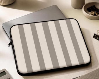 Minimalist Taupe Stripe Laptop Sleeve, Neutral Laptop Case, Padded Computer Sleeve, Beige Laptop Cover, Simple Office Accessory