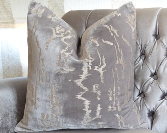 Grey Velvet Pillow Cover, Patterned Velvet Pillow Cover