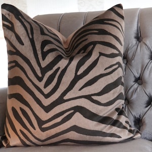 Zebra Velvet  Pillow Cover,Taupe velvet Pillow Cover ,Patterned Velvet Pillow, Gray Velvet Pillow Cover