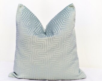 Minty green geometric velvet pillowcase, Subtle sage green throw pillow cover, Minimalist sage green  Textured  geometric pillow cover