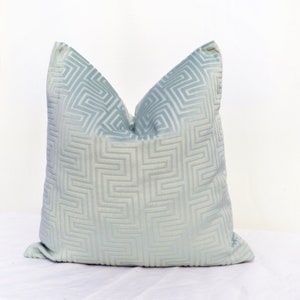 Minty green geometric velvet pillowcase, Subtle sage green throw pillow cover, Minimalist sage green  Textured  geometric pillow cover