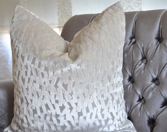 White Velvet Pillow Cover,Off-White Velvet Pillow Cover,Geometric Velvet Pillow Cover