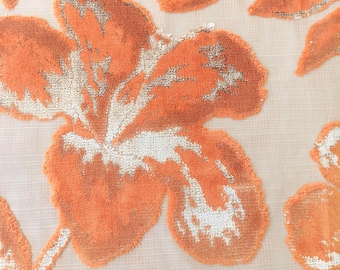1.75 yard Upholstery velvet Fabric Destash Remnant Orange Beige Taupe Velvet Fabric