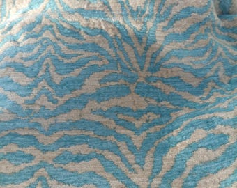 Blue turquoise  cream zebra chenille velvet thick upholstery Fabric by Yard cream upholstery fabric by  yard Headboard Upholstery  Fabric
