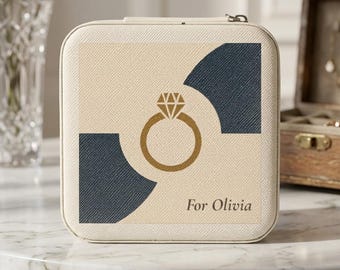 Personalized Navy Blue Jewelry Travel Case  Compact Ring Earring Organizer  Custom Ring Organizer Travel Jewelry Pouch