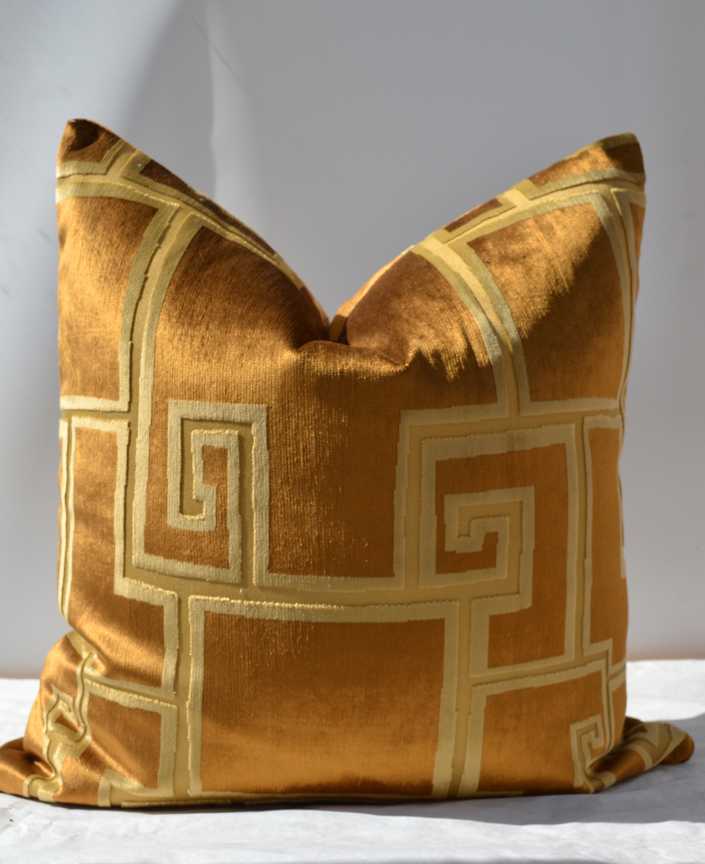 Mustard Velvet Pillow Cover ,Patterned Velvet Pillow, Mustard Geometric  Velvet Pillow Cover