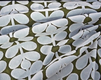 Last chance! Retro Sixties Stem Powder Blue  Velvet Fabric by Orla Kiely by Yard ,Luxurious Designer Sixties Stem Green Fabric by Orla Kiely