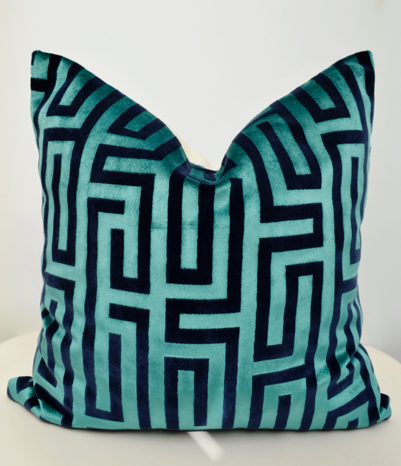 Aqua Velvet Pillow CoverGreek Key Pillow CoverGeometric Etsy