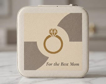 Personalized   Taupe Gold Ring Graphic Jewelry Travel Case | Compact Ring Earring Organizer