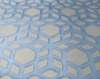 2.67 yards light blue geometric velvet Fabric Moving Sale-Geometric Patterned blue Velvet-Upholstery Remnants,DIY upholstery