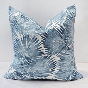 Blue Pillow Cover, BluePalm Leaves Pillow Cover, Blue Tropical Leaves Pillow Cover, Summer Pillow Cover