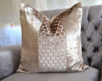 Beige Velvet Pillow Cover,Cappuccino Velvet Pillow Cover,Beige Crushed velvet Pillow Cover, Geometric Velvet Pillow Cover
