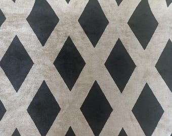 Chenille 1.6 yrd Upholstery Fabric black  beige (light taupe) geometric pattern diomond shaped velvet fabric