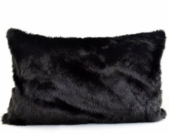 Black Fur Pillow Cover black Faux Fur Pillow Cover Black Lumbar