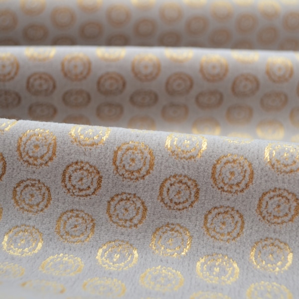 Gold Taupe Upholstery Geometric Circle Velvet Fabric by Yard