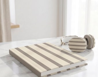 Neutral Striped Notebook, Minimalist Spiral Journal, Lined & Blank Journal, Cream Taupe Notebook, Writing Gift