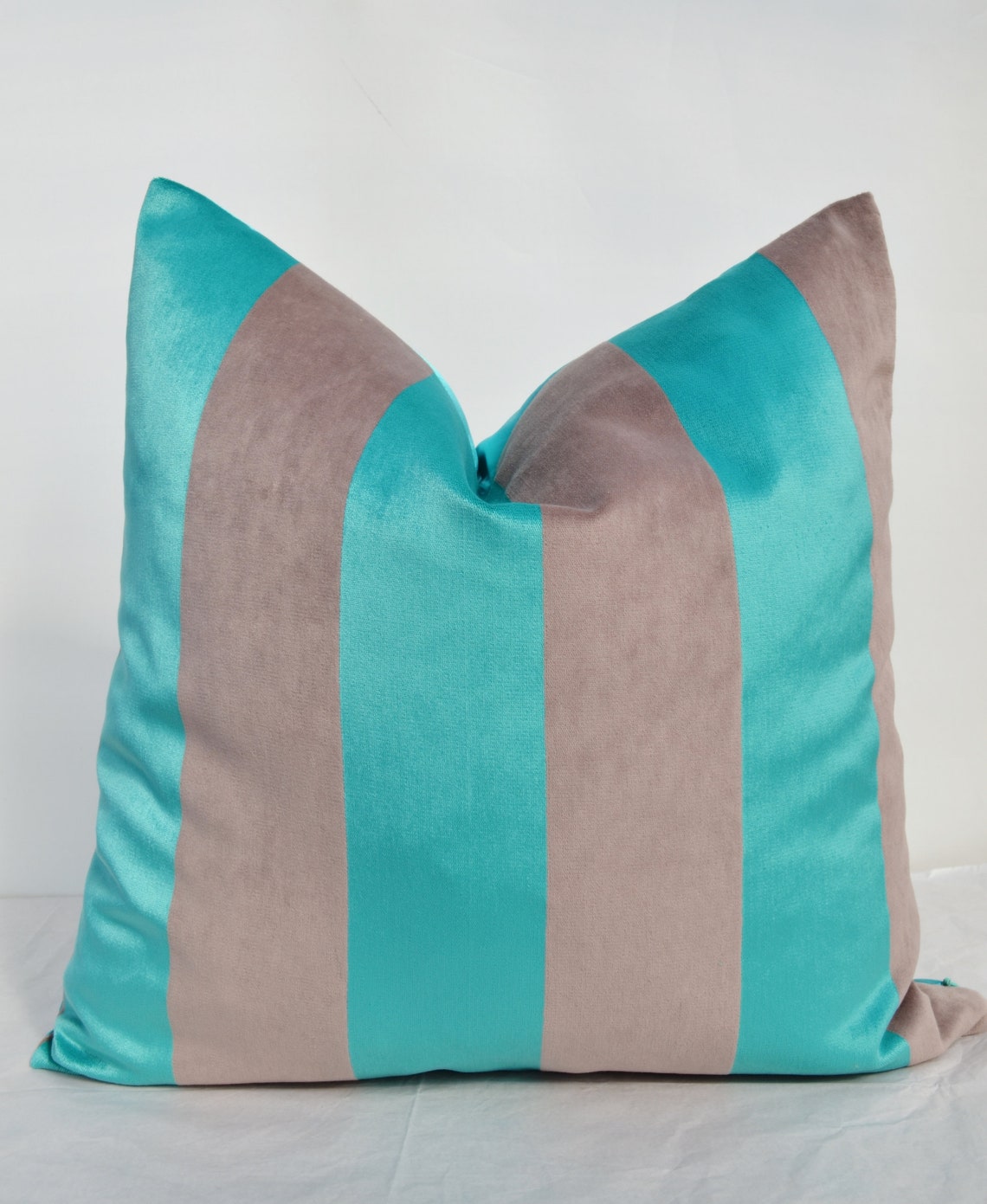Aqua Velvet Pillow Covergeometric Velvet Pillow Coverstriped Etsy
