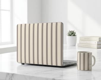 MacBook Case, Neutral Stripe Laptop Case, Matte MacBook Cover, Minimalist MacBook Case Cream Taupe Laptop Skin