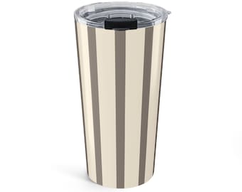 Neutral Vertical Stripe Tumbler 20oz  Warm Ivory Taupe  Striped Travel Cup