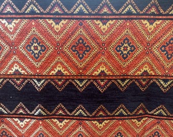 1 yard unique  Dark orange red black yellow Tribal Patterned Chenille velvet Fabric Bundle -Destash Upholstery Remnants, DIY Pillow Covers