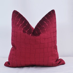 Funda de almohada de terciopelo rojo, funda de almohada de terciopelo rojo oscuro, funda de almohada de terciopelo guijarro, funda de almohada de terciopelo hecha a mano para sofá