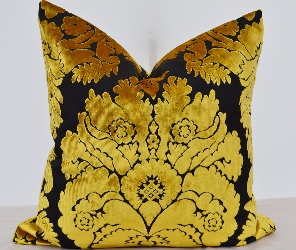 Yellow Velvet Pillow Covergold Velvet Pillow Cover Patterned Etsy