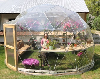 16 ft Diameter Geodesic Dome Greenhouse Kit with Clear Vinyl Cover