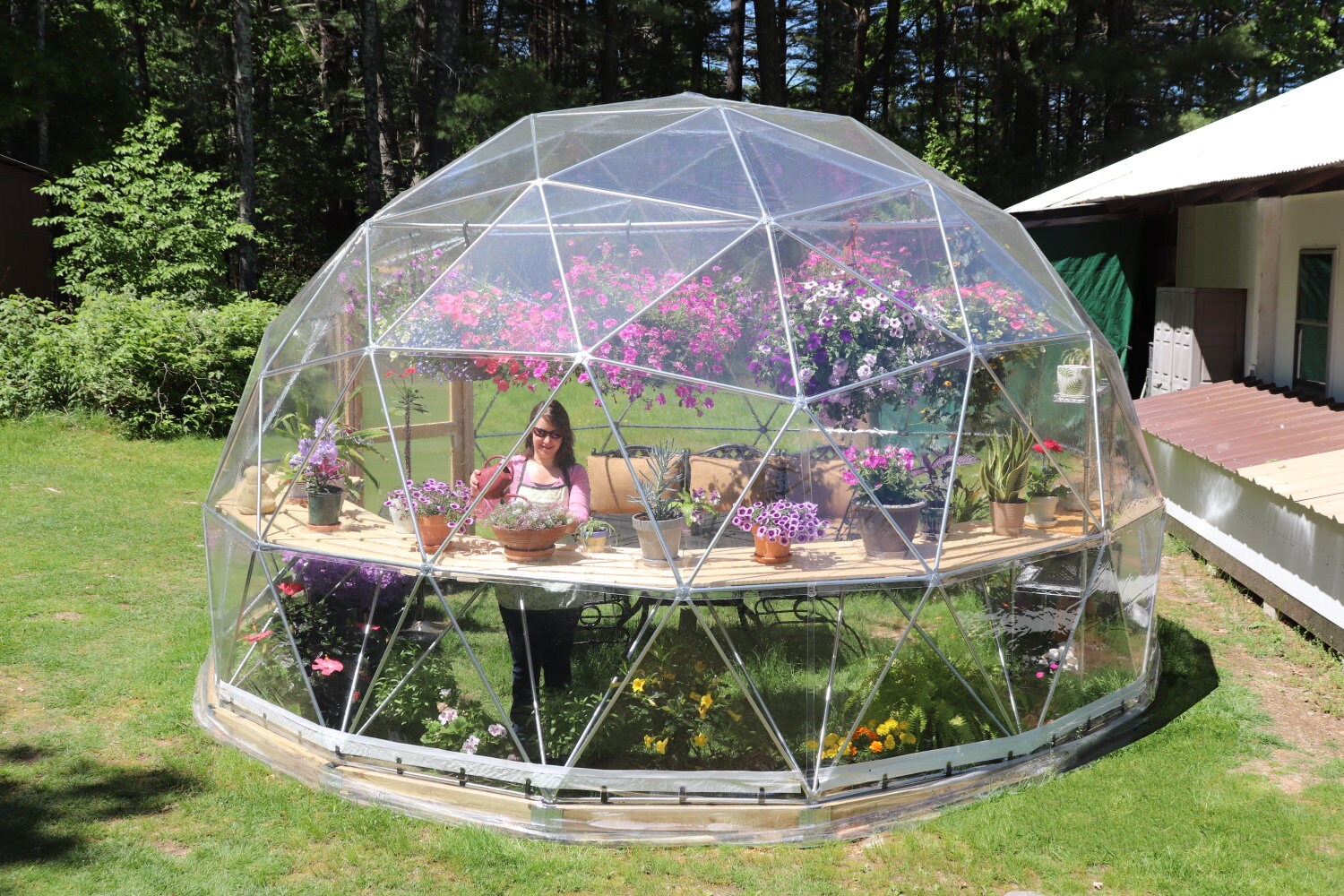 16 Ft Diameter Geodesic Dome Greenhouse Kit With Clear Vinyl Cover Etsy