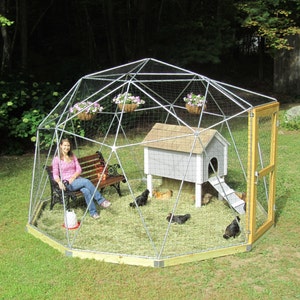 12 ft Geodesic Dome Outdoor Aviary, Chicken Enclosure, Animal Pen, Flight Cage with Avian Netting