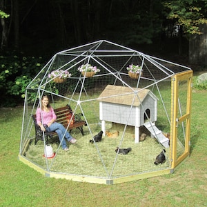 12 ft Geodesic Dome Outdoor Aviary, Chicken Enclosure, Animal Pen, Flight Cage with Avian Netting