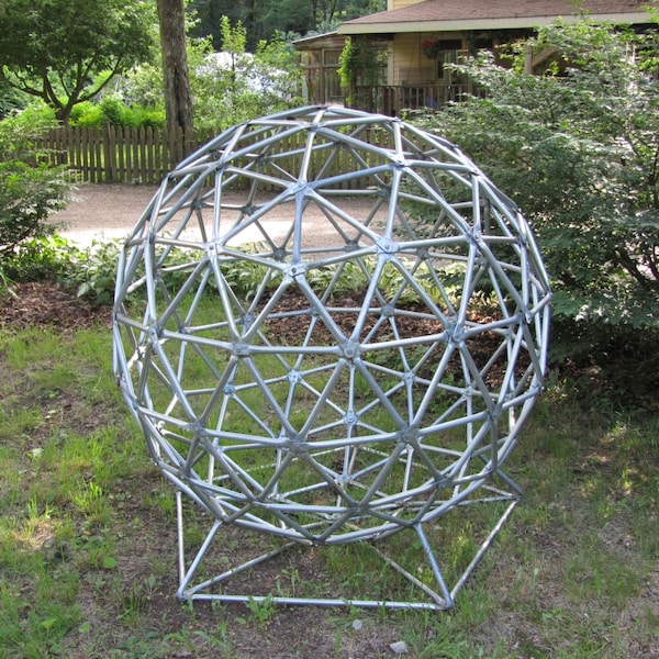 Geodesic Sphere Sculpture, Metal Yard Art, Over 4 ft High