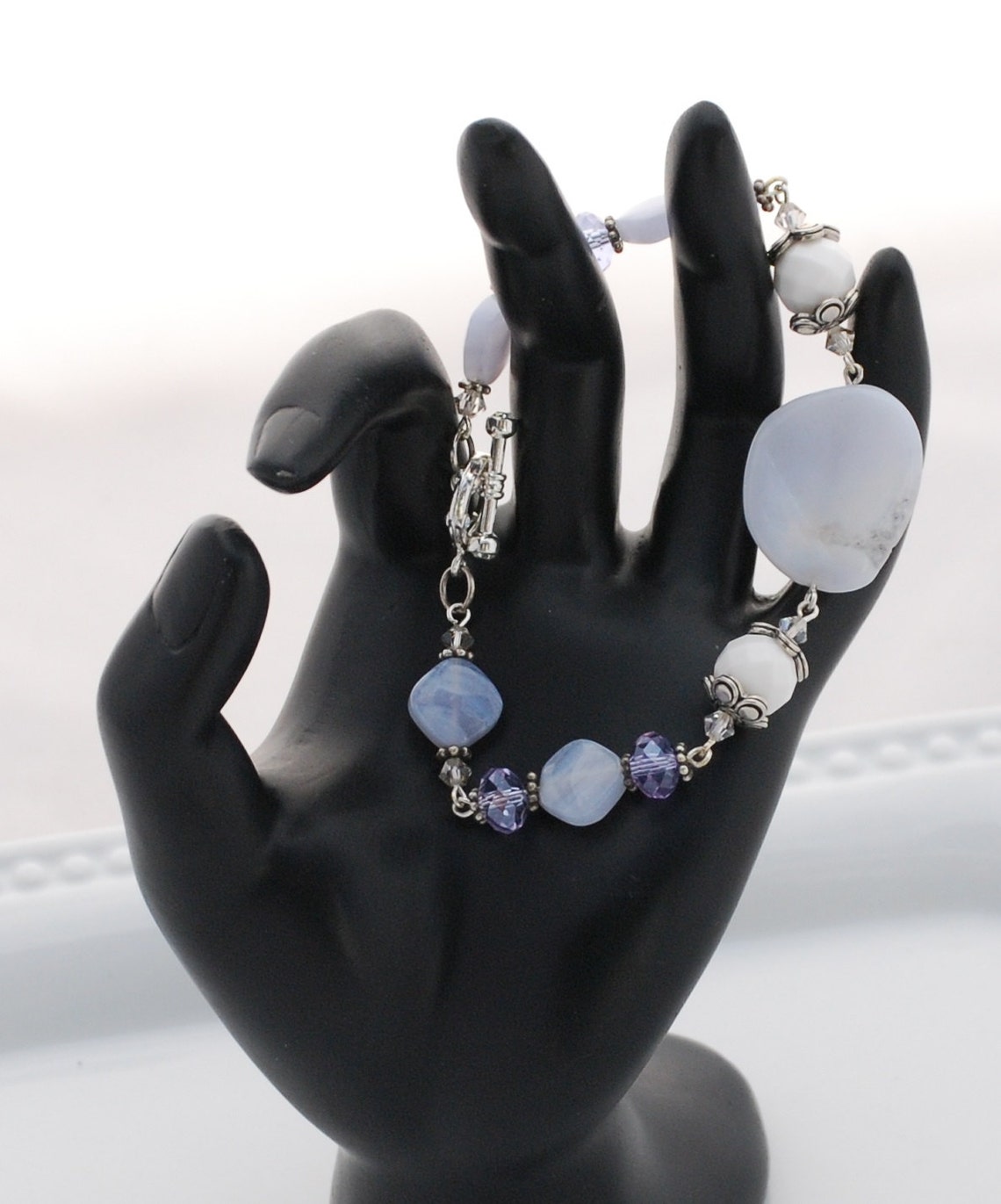 Blue Agate Beads Peach Safety Buckle Pendant Woman Bracelets