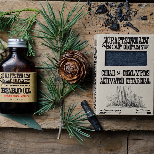 Cedar Eucalyptus Beard Oil & Soap Kit, Essential Oils Only, Handmade Los Angeles