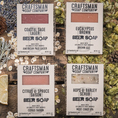 Beer Soap Gift Set, Four Bars. Vegan Palm-Free Soap. 100% All-Natural Handmade.