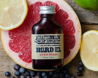 Beard Oil, Citrus Splash. One Ounce Flask Bottle. 100% All-Natural Handmade.