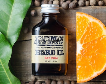 Beard Oil, Bay Rum. One Ounce Flask Bottle. 100% All-Natural Handmade.