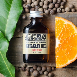 Beard Oil, Bay Rum. One Ounce Flask Bottle. 100% All-Natural Handmade. image 1